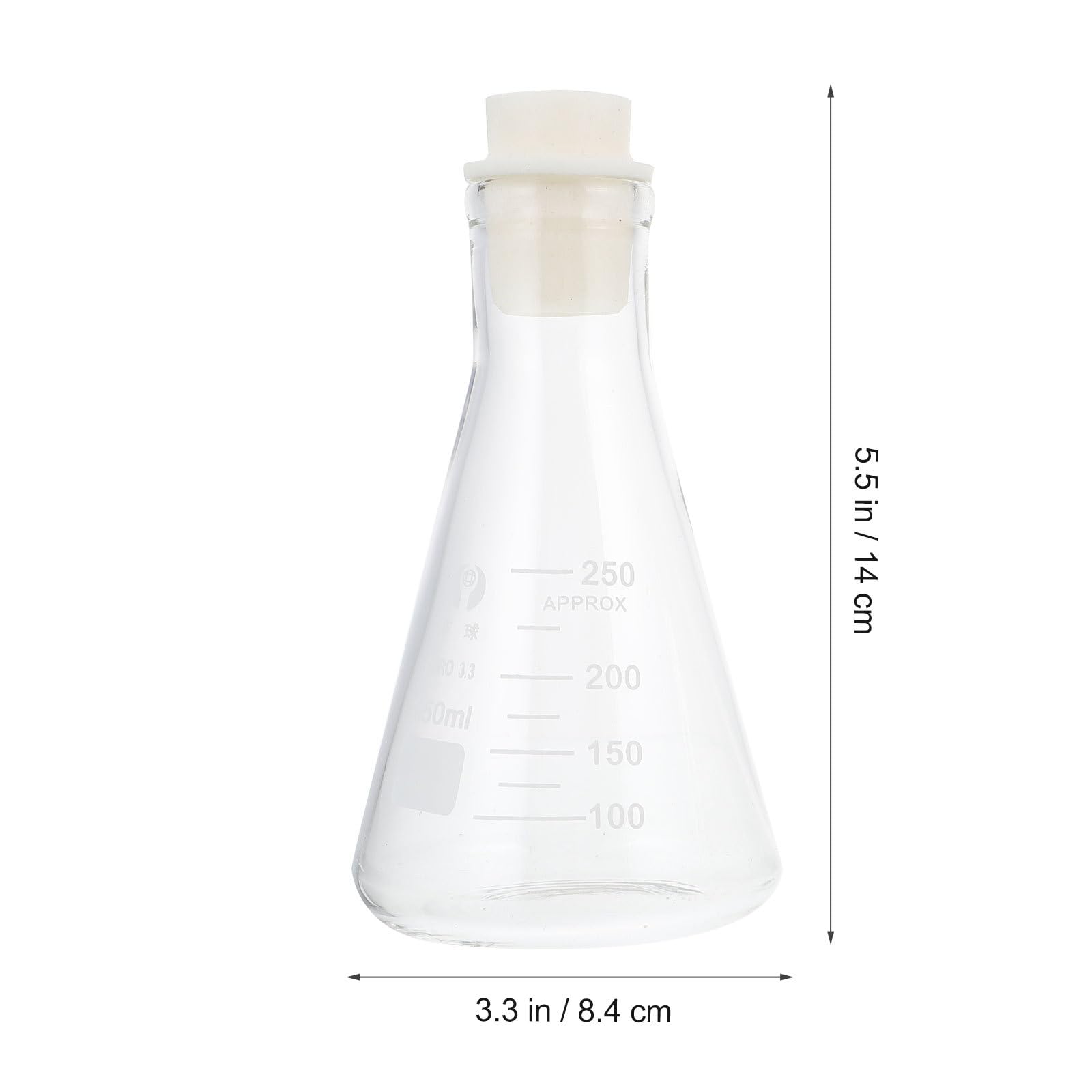 3 Stück Laborkolben aus Glas mit Gummistopfen 250ml Konische Verdickte Kolben Klar Skaliert für Schul und Experimentiereinsatz Zufällige Farbe