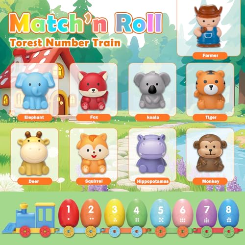 Image of Grarain Toddler Train Toy Set with Farm Animal Finger Puppets & Eggs, Montessori Educational Color Number Sorting Matching Learning Toys for Kids Boys Girls 1-3 Year Old, Fine Motor Gifts