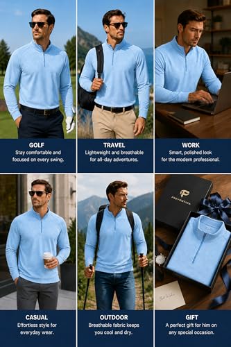 Image of Golf Quarter Zip Pullover for Men Mock Neck 1 /4 Zip Lightweight Athletic UPF 50+ Men's Long Sleeve Golf Sweatshirt