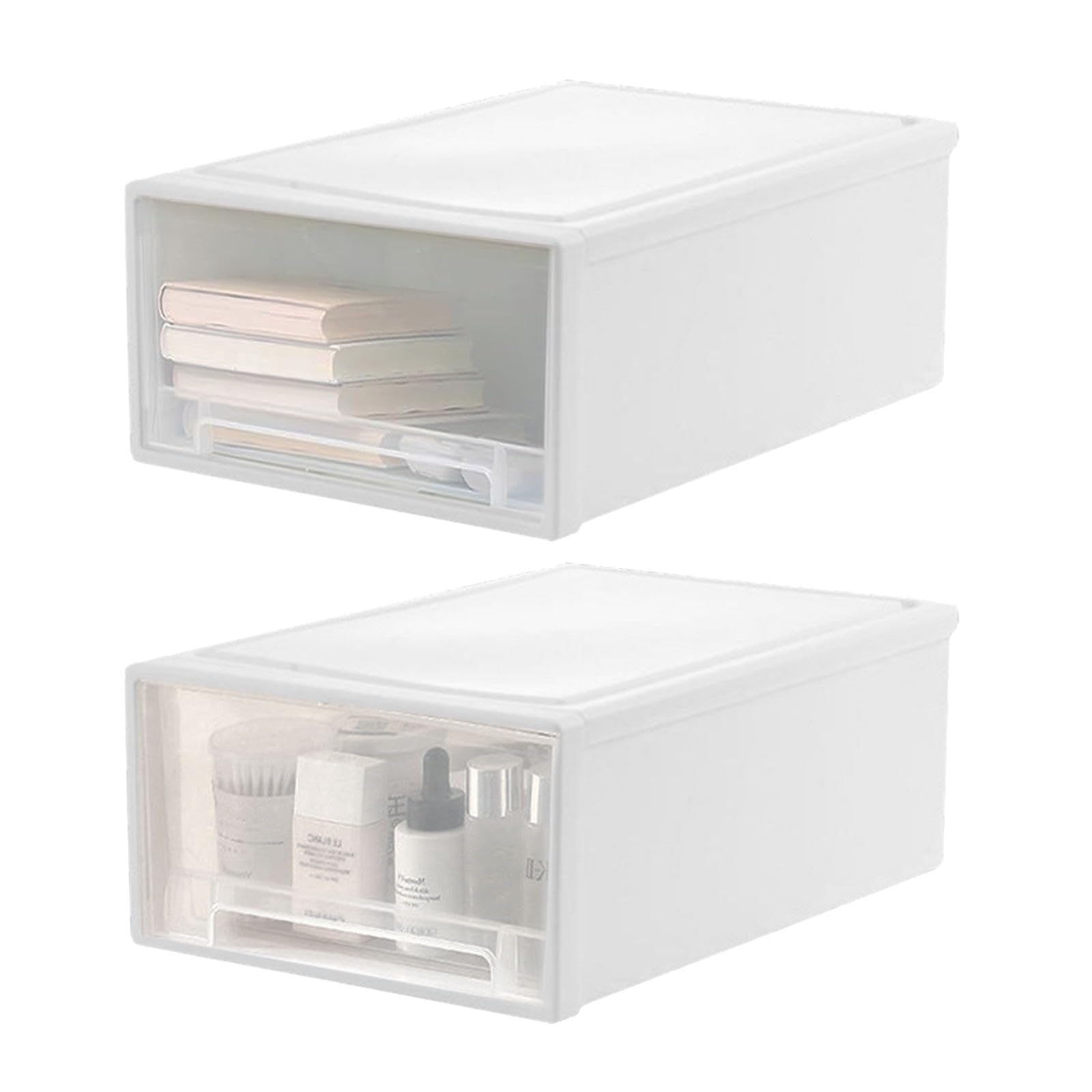 2 scatole portaoggetti impilabili in plastica, per cassetto, armadio, garage, camera da letto, ufficio