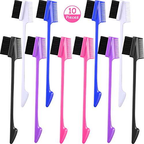 10 Pieces Double Sided Hair Edge Brushes Eyebrow Brush Edge Control Brushes Comb 3 in 1 Smooth Brush Comb Grooming, 5 Colors