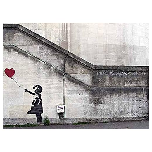 Poster Banksy Hope niña con globo rojo (59 cm x 42 cm) + un póster sorpresa de regalo.