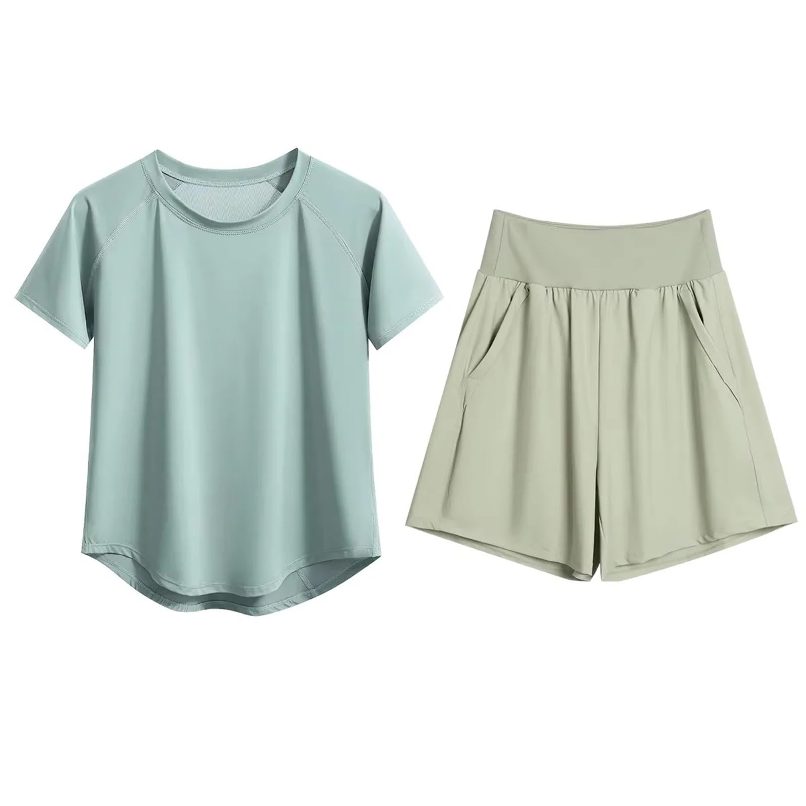 Donna Set di Abbigliamento Yoga Set da yoga estivo donna, tuta ampia ad asciugatura rapida, manica corta, palestra, top, pantaloncini sportivi, abiti