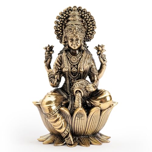 INDIAN ART VILLA Brass Laxmi Idol Sitting on Lotus, 2 Inch, Laksh...