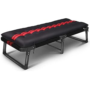 EROOLU Draagbaar vouwbed, verwijderbaar kussen multifunctioneel kantoor dutje bed buiten camping bed strand stoel volwassen lounge bed Fauteuils (Color : Black red)