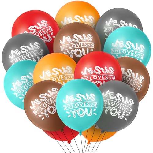 Image of Gejoy Jesus Loves You Balloon 12 Inch Latex Christian Religious Jesus Balloon Party Decor for He Is Risen Party Decor Favor Cross Church Event Birthday Sunday Supplies(Modern Colors,60 Pcs)