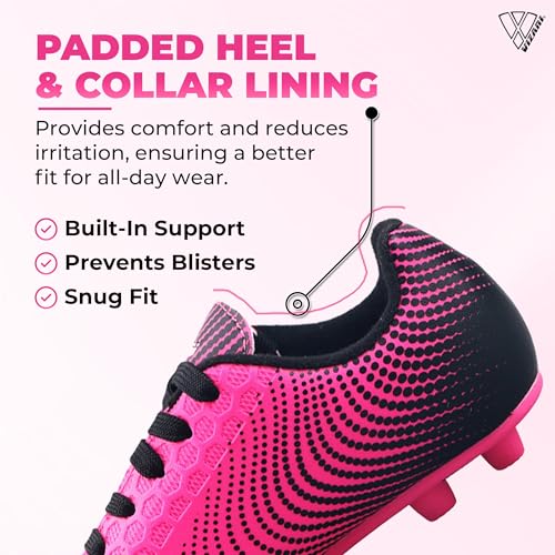 Image of Vizari Stealth Firm Ground Soccer Cleats - Lightweight, Sturdy, Comfortable for Kids and Youth - Excellent Traction, Cushioned Heel, Anti-Stretch Lining - Ideal for Boys and Girls