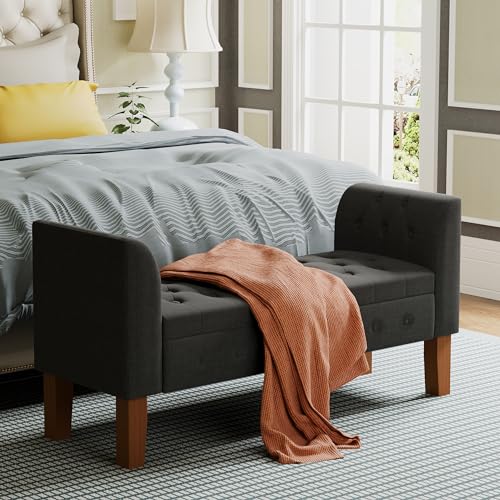 Awonde Storage Bench for Bedroom End of Bed Button Tufted Upholstered Bench Storage Ottoman Bench with Arms 52