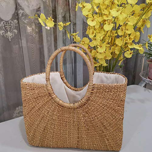 moxin Sac à Main tissé à la Main pour Dame Naturel carré Sacs de Citrouille | Mode Sac de Filles,44 * 27 * 12.5cm