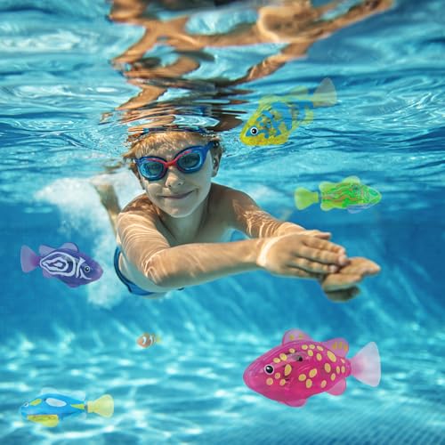 WDKXCN 6 Stück Roboter Fisch, Robo Fish mit 12 Batterien, Robo Fische für Kinder, Schwimmender Fisch mit Leuchtende, Fisch Badewanne Spielzeug Elektrisch, Fisch Spielzeug für Kinder Badewanne