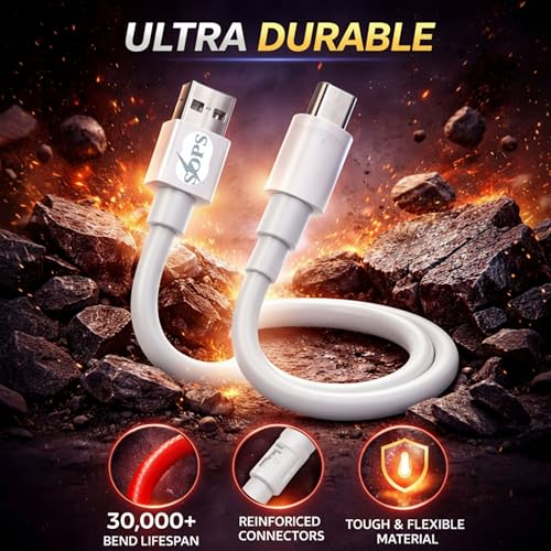 Image of 100W Fast Charging USB A to Type C Cable, 10A High Speed Charging & Data Sync Cable, Premium TPE USB C Charger Cable, Reinforced Connectors, 1 Meter, Compatible with USB Type-C Smartphone, White