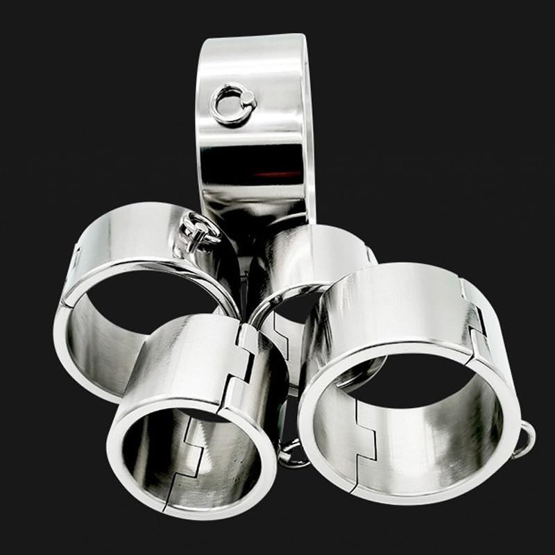 Abschließbar Schwere Metall Handschellen Halsband Fetisch SM Handcuffs Sex Bondage Set BDSM Fesseln Sklave Edelstahl Fußfesseln Bett SM Sexspielzeuge Für Männer Frauen Paare