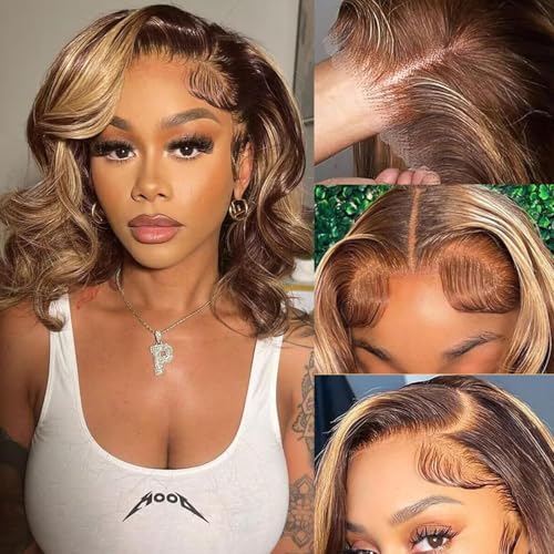 Perruque Bresilienne Sans Colle Cheveux Humain 4x4 Body Wave Lace Wig(16 Pouces) Glueless Wig Human Hair Perruque Femme Naturelle Brésilien Bouclée 180%...