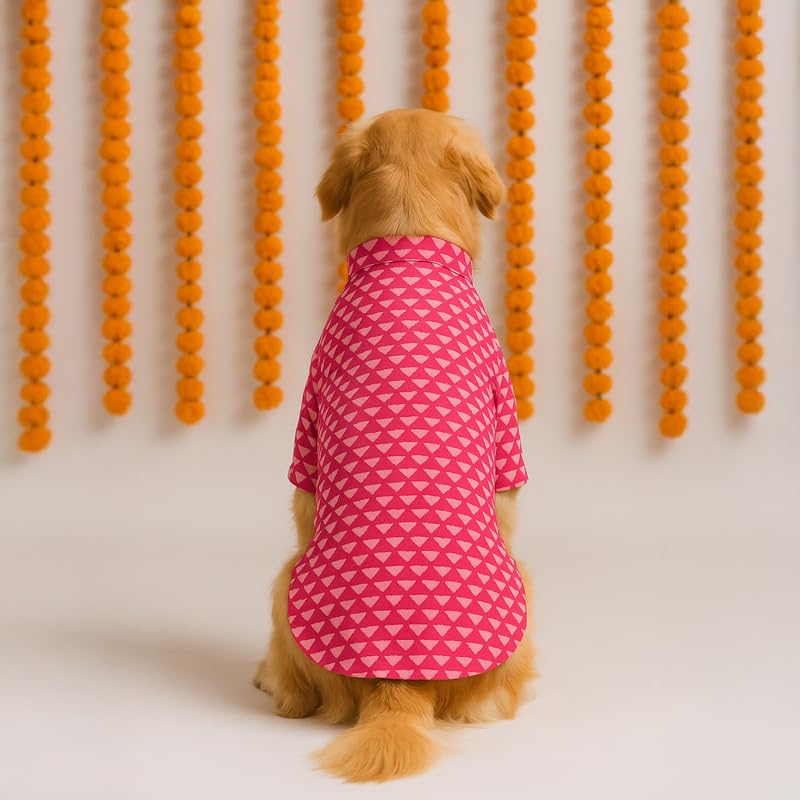 Image of Thunder Tails Soft Cotton Dog Kurta for Small Dogs & Puppies | Comfortable Stylish Outfit for Shitzu, & French Bulldog | Pet Apparel for Casual, Party (Pink, X-Large)