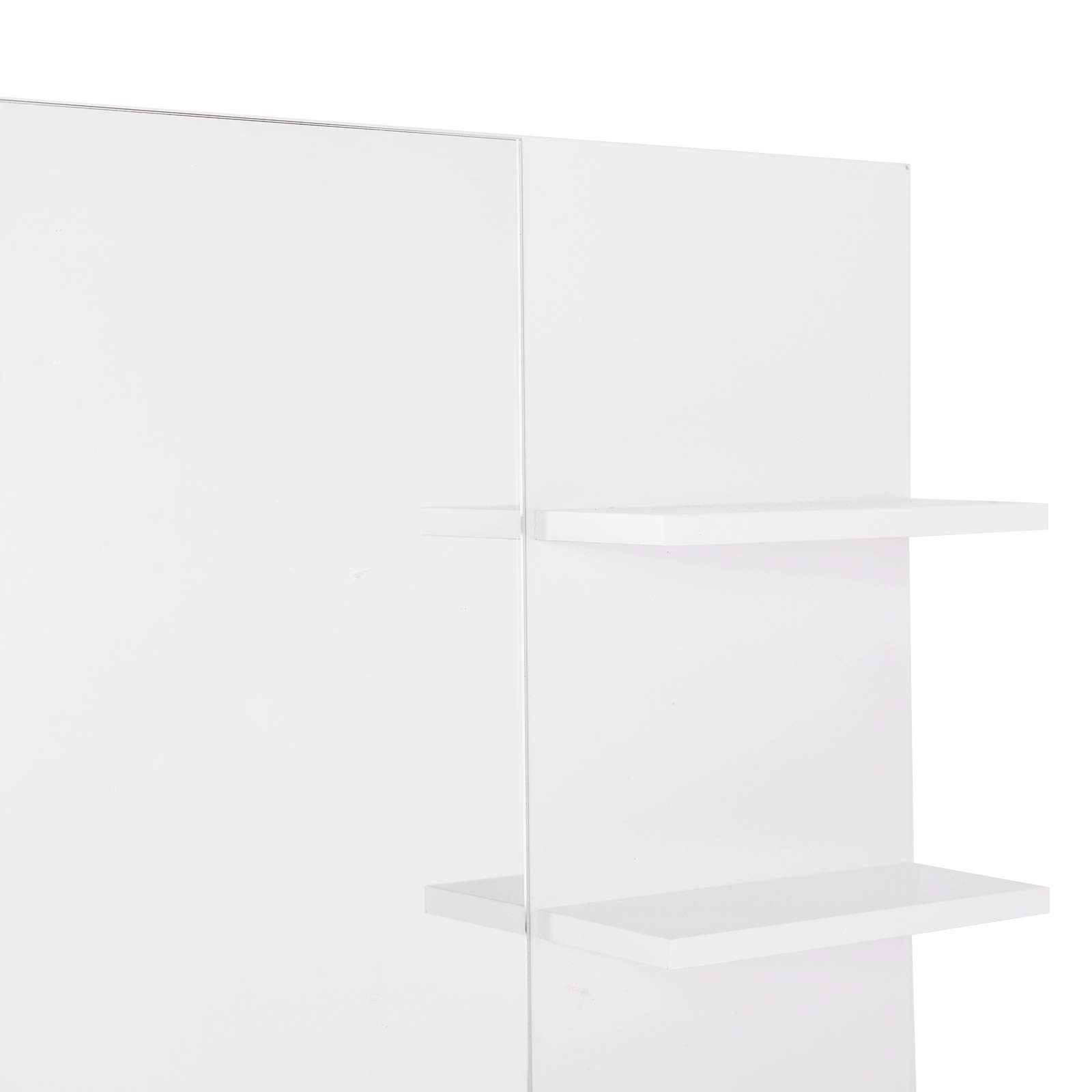 kleankin Specchio da Bagno con 2 Ripiani Laterali e Ripiano Inferiore, Specchio Moderno con Montaggio a Parete, in MDF e Vetro, 60x10x48 cm, Bianco