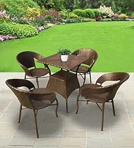 ARTIC FASHION Patio Chair Sets Garden Wicker Furniture Set for Outdoor Patio and Balcony || Powder Coated Frame| UV Protected Wicker [4 Chairs, 1 Table]