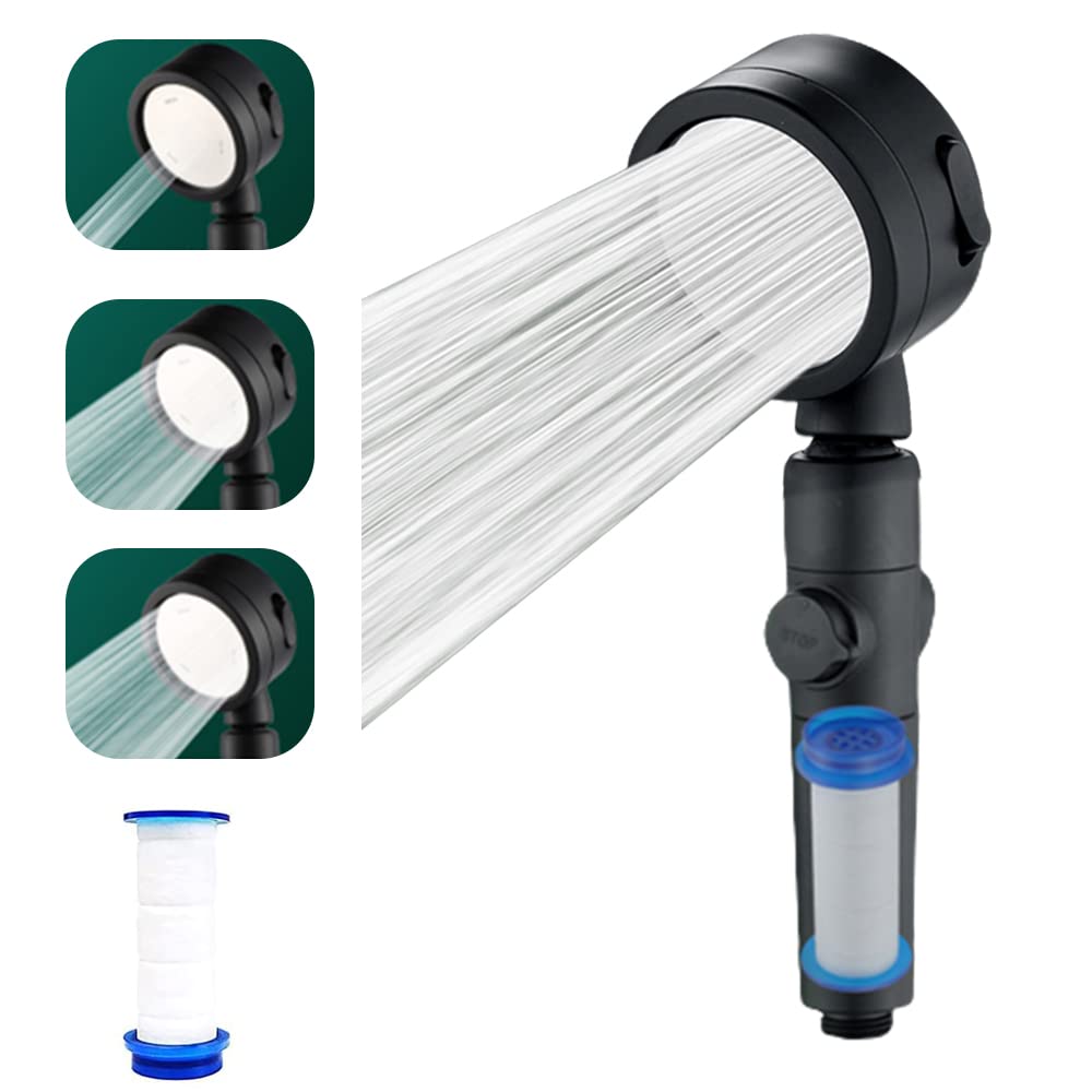 Handheld Shower Head Set with Filter, Necomi Detachable Showerhead High Pressure with 3 Modes, Removes Chlorine, ON/Off Leakproof Black رأس دش