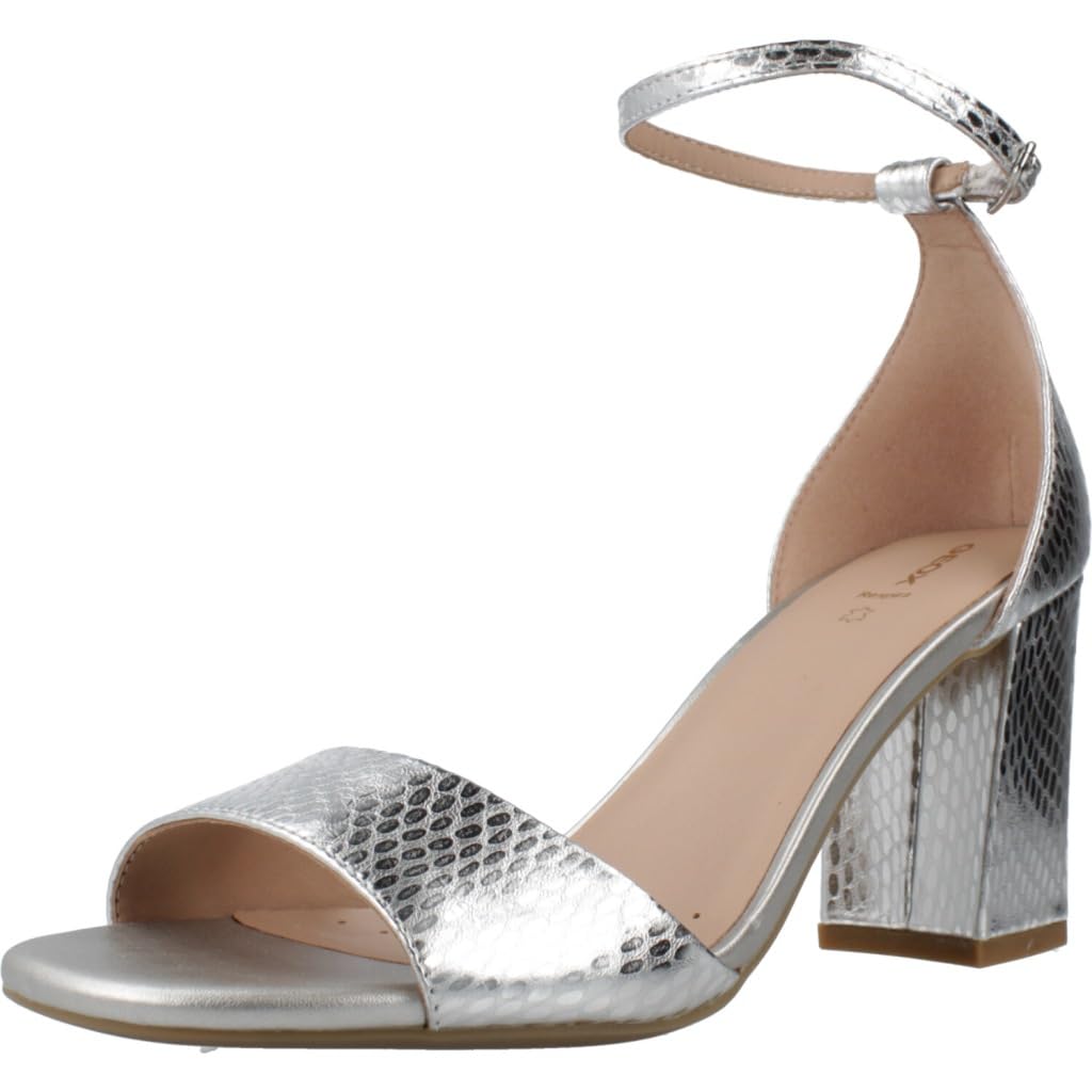 Geox D NEW ERAKLIA 80 A, Women’s Heeled Sandal, SILVER,