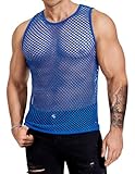 COOFANDY Sexy Shirts for Men Mesh Top Blue Tank Top Men Fashion Muscle Tees Sleeveless Party Top Fishnet Outfit