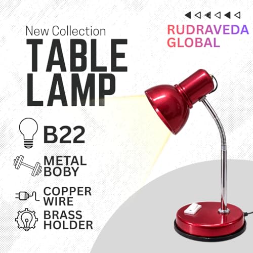 Image of Metal Desk Lamp with Bulb, Red Finish, Adjustable Gooseneck, 16 Inch Height, Strong Body Table Lamp (RED)
