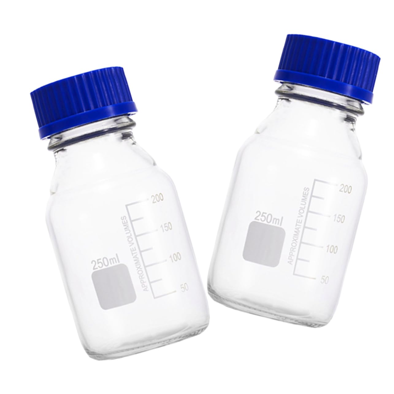 6stücke Graduierte Glasflaschen Für Laboranwendungen Blaues Deckel-design Weithalsflasche Mit Präzisen Messlinien Für Chemische Proben Und Reagenzien