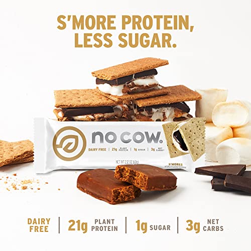 No Cow High Protein Bars, S'mores, 20G Plant Based Vegan Protein, Keto Friendly, Low Sugar, Low Carb, Low Calorie, Gluten Free, Naturally Sweetened, Dairy Free, Non Gmo, Kosher, 12 Pack #TOP1