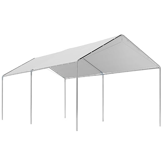 Outsunny 10'x20' Carport Outdoor Heavy Duty Party Tent Galvanized Car Canopy with Included Anchor Kit, 3 Reinforced Steel Cables, White