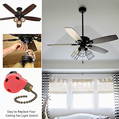 Image of ZE-268S1 Ceiling Fan Switch Zing Ear 3 Speed 4 Wire Pull Chain Control Replacement for Fans, Wall Lamps, Cabinet Light, Antique 2PCS