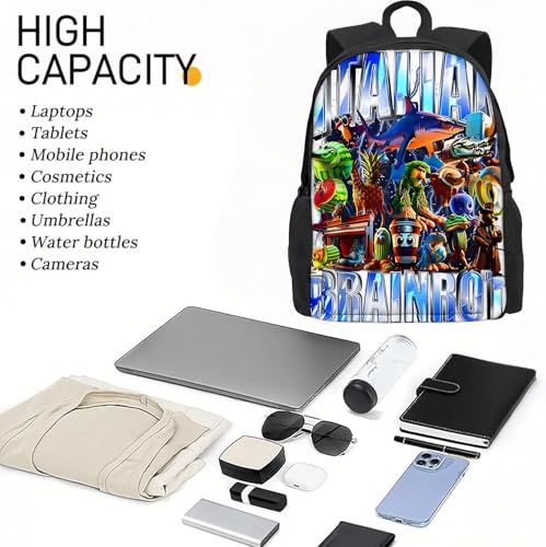 Italian Brainrot Large Backpack,17in Brainrot Casual Shoulder Waterproof Lightweight Daypack Gifts (Color 1)3