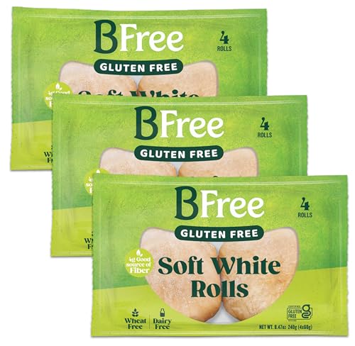 BFree Gluten Free Rolls, Soft White, Vegan (3 Pack, 4 Count, 8.47 oz Each)