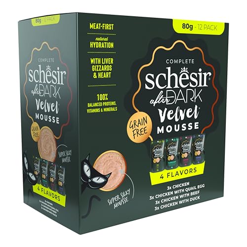 Schesir After Dark, Variety Pack in Mousse, Nourriture Humide complète pour Chat (sachets 12 de 80 g)
