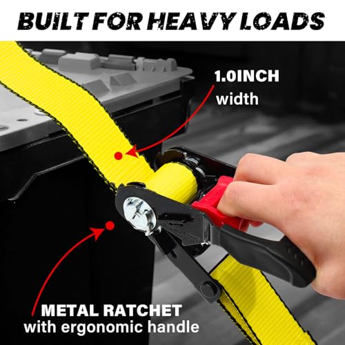Image of Ratchet Straps (4 Pack) - 1in x 15ft Motorcycle Strap Tie Downs with 15ft Soft Loops - 2,100lb Break Strength Ratchet Tie Down Straps for Motorcycles, Truck, Cargo - Safety S Hook, Storage Bag