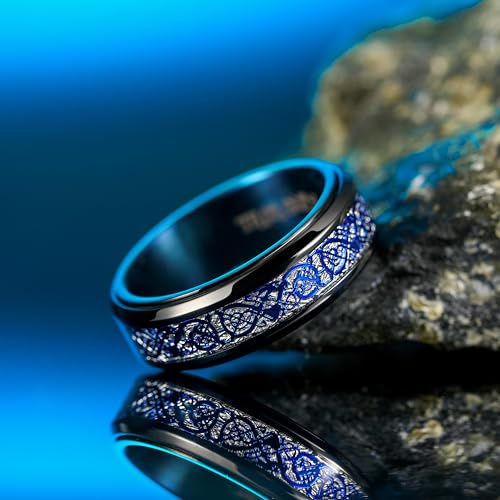 Image of King Will 316L Stainless Steel Spinner Ring for Men Women- 8mm Width Fidget Ring with Dragon /Celtic Knot Pattern, Stress Anxiety Relief Comfort Fit Wedding Band