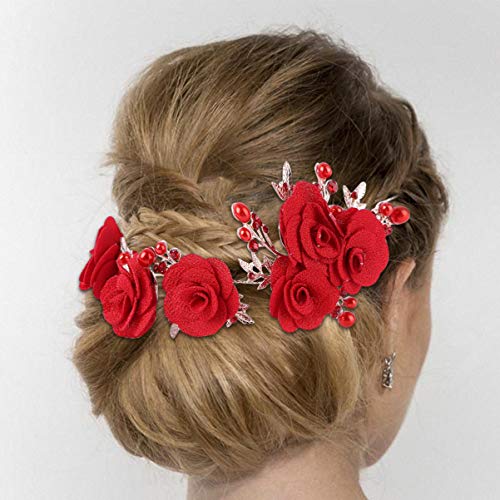 KESYOO Cabelo de Casamento Floral Usar AcessÃ³rios de CabeÃ§a de Casamento Vermelhos Fitas de Cabelo