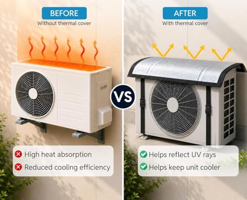 Image of Split AC Outdoor Unit Cover | 16 x 37 inch Heat Insulated AC Cover for 1 Ton, 1.5 Ton and 2 Ton | Waterproof, Dustproof & Heat Resistant Insulation Sheet | UV Resistant Heat Protector