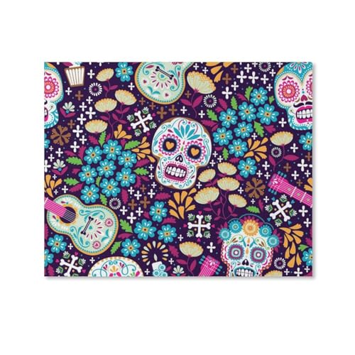 Lienzo enmarcado de calavera mexicana con guitarra para decorar salones modernos de forma única