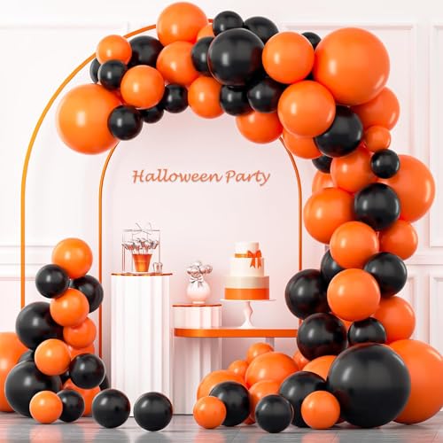 Image of Rozi Decoration Black and Orange Balloons Garland Decorations Items for Halloween Party Decor, Wedding, Baby Shower, Birthday Balloons Decoration Items Pack of 62 Pcs