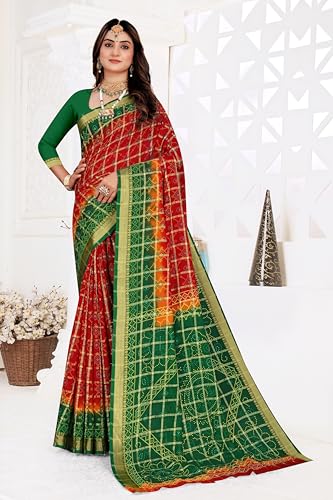 Tamaira Fashion Women's Gharchola Bandhani Printed Pure Cotton Mulmul Saree Without Blouse Piece