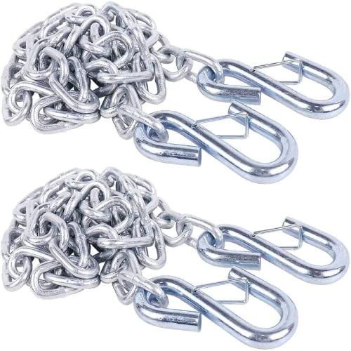 Tnyeobae 48 Extra Long Trailer Safety Chain Kit with Dual 3/16 Spring Hooks Grade 30 Zinc-Plated Steel Towing Chains 2 000 lbs Capacity for Jet Ski Lawn Tractor & Small Utility Trailer 2 Pack