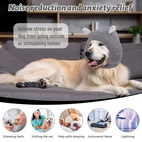 FainFun Hundemütze Winter für Mittelgroßen Hunde, Hunde Mütze, Hund Wintermütze, Einheitsgröße, Hält warm und reduziert Lärm, Wintermütze mit Hund (grau)