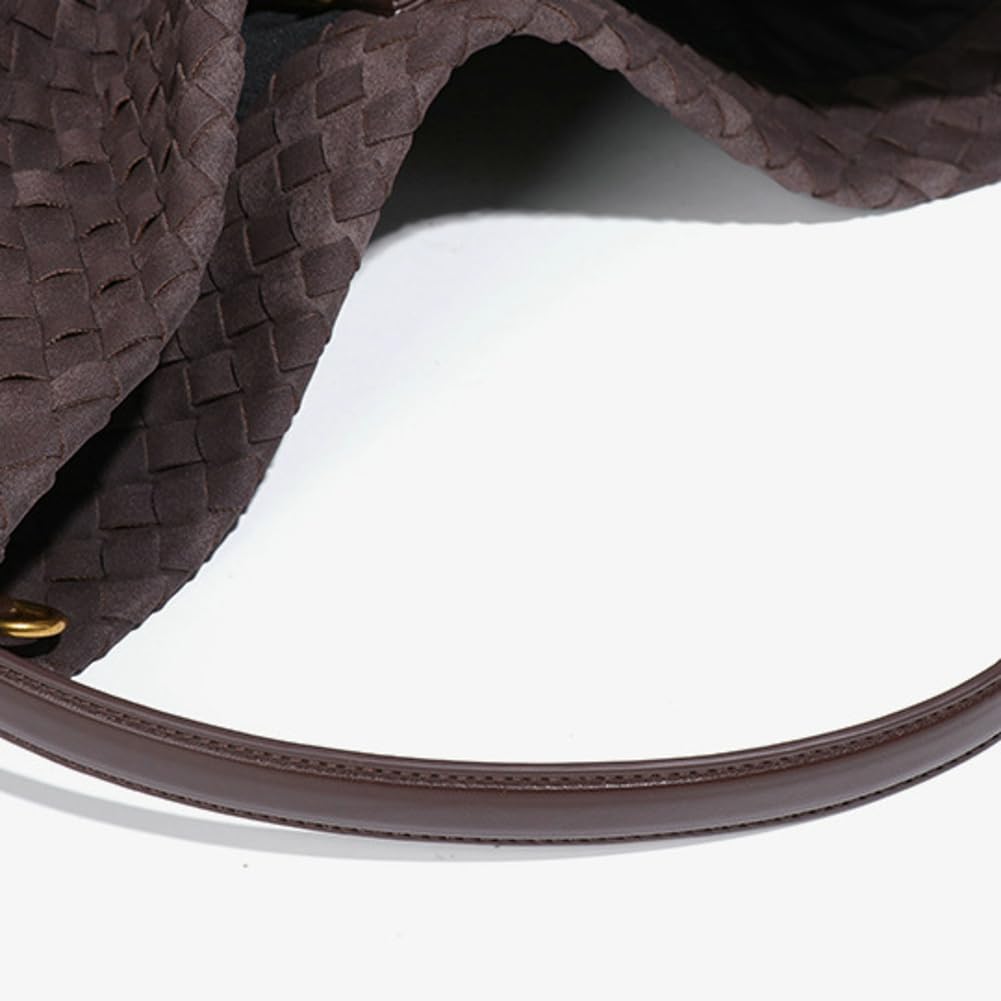 Woven Bags Women Slouchy Woven Suede Tote Bag Trendy Suede Hobo Purse Vintage Satchels Handbag for Work Travel (Khaki)