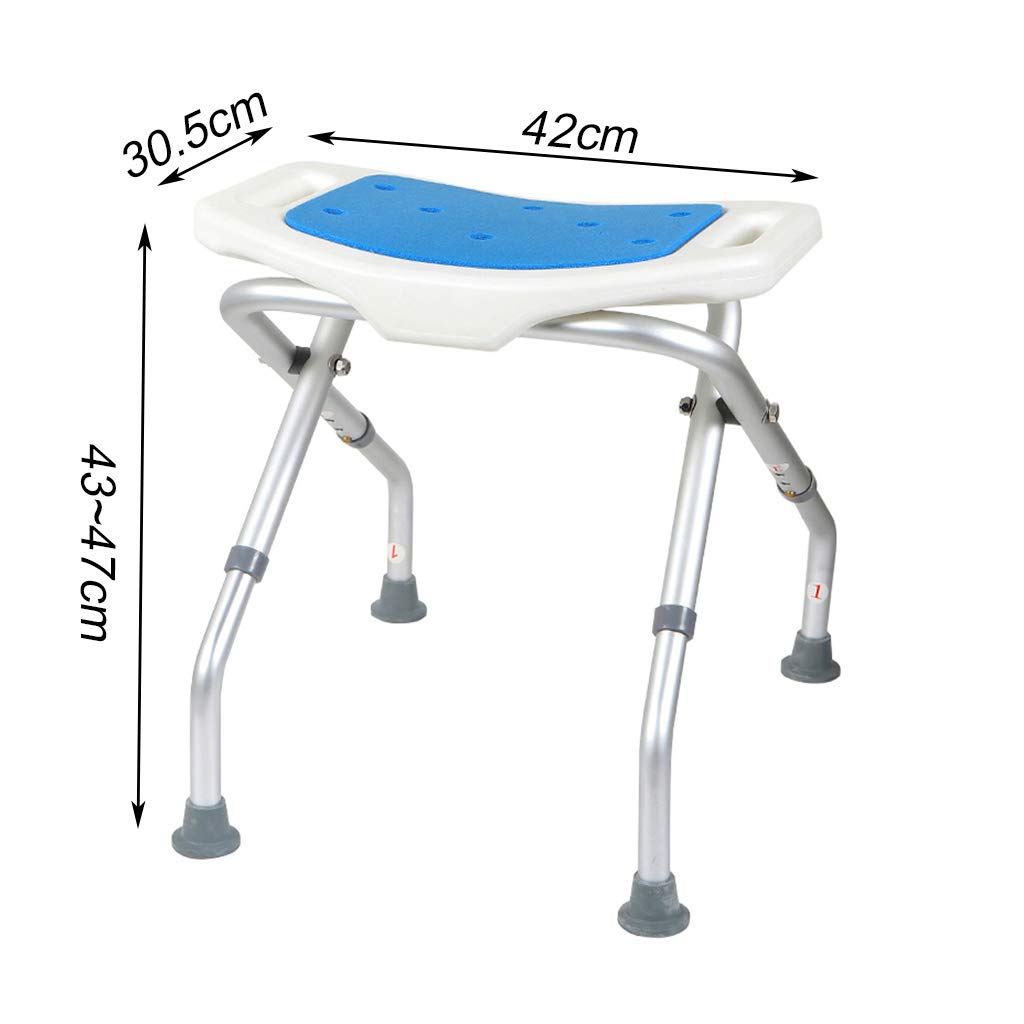 Plegable Asiento de Ducha Ergonómico Silla de baño Taburete Altura Ajustable con Acolchado Antideslizante Agujeros para Drenaje para Ancianos, discapacitados Carga de 136 kg.