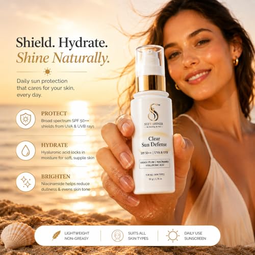 Image of Clear Sun Defense SPF 50++ Sunscreen | Broad Spectrum UVA & UVB Protection | Kakadu Plum, Niacinamide & Hyaluronic Acid | Lightweight, Non-Greasy & No White Cast | 50g