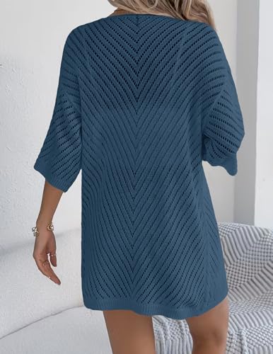 Image of Zeagoo Lightweight Summer Cardigan for Women Short Sleeve V Neck Crochet Kimonos Loose Open Front Hollow Out Cover Ups