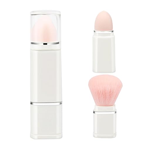 Falliny Brochas de maquillaje duales, 2 en 1, juego de brochas de maquillaje de viaje, cepillo retráctil para base de polvo Kabuki con cubierta para