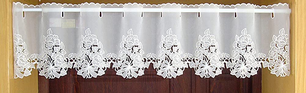 Rideau de cuisine blanc brodé demi-écran cantonnière en gaze pure 150x30cm