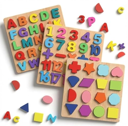 Image of Wooden ABCD Alphabet Puzzle Board for Kids | Educational Toys for 2-5 Years | Alphabet, Number & Shape Learning Toy | Brain Development Puzzle for Toddlers Boys & Girls