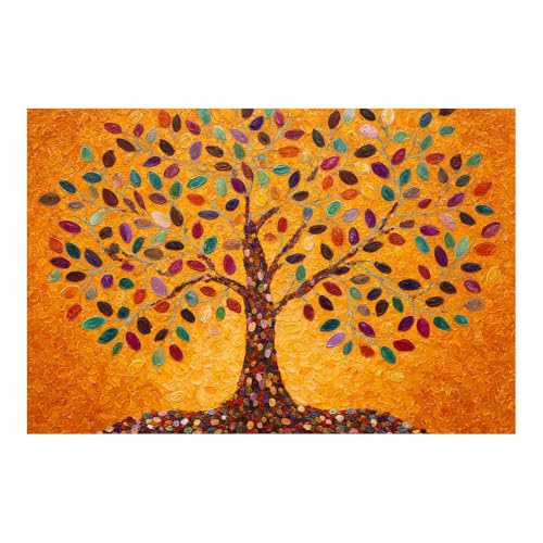 Peintures arbre de la vie tableau orange pour déco d'art murale de salle de bain zen 80x120