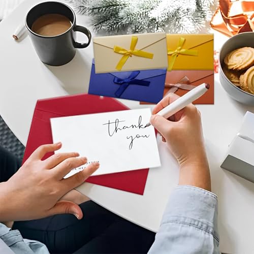 Briefumschläge Bunt Kraftpapier Umschläge 12 Stück Bunte Umschläge mit Bändern Geschenkkarten Perlglanzpapier für Party Geburtstag, Hochzeit, Thanksgiving（22 x 11cm）