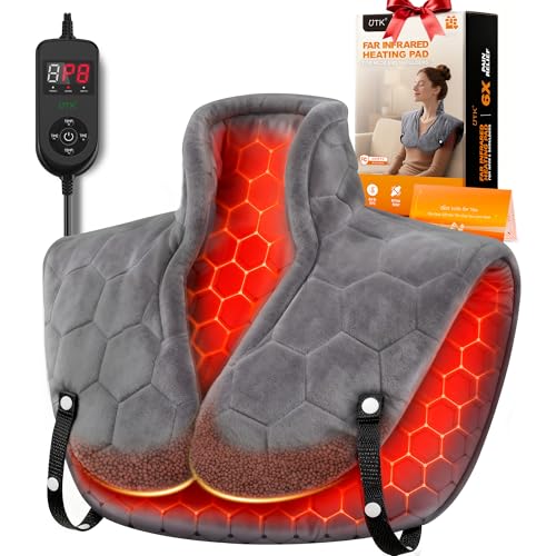 UTK 30s Fast Heat Pad, Gifts for Men/Women, 6X Deeper Pain Relief Far Infrared Heat Pad for Neck and Shoulder, Stocking Fillers for Men, Up to 70℃, Memory Function, Large 24"X20", Christmas Dad Gifts